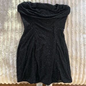 Oh Polly Embellished Strapless Cowl Neck Mini Dress in Black